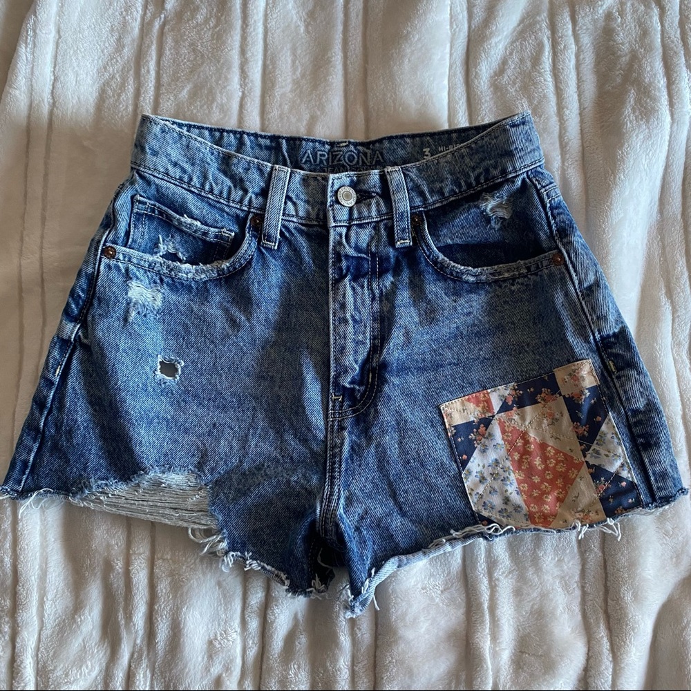 High Rise Jean Shorts with Floral Patch